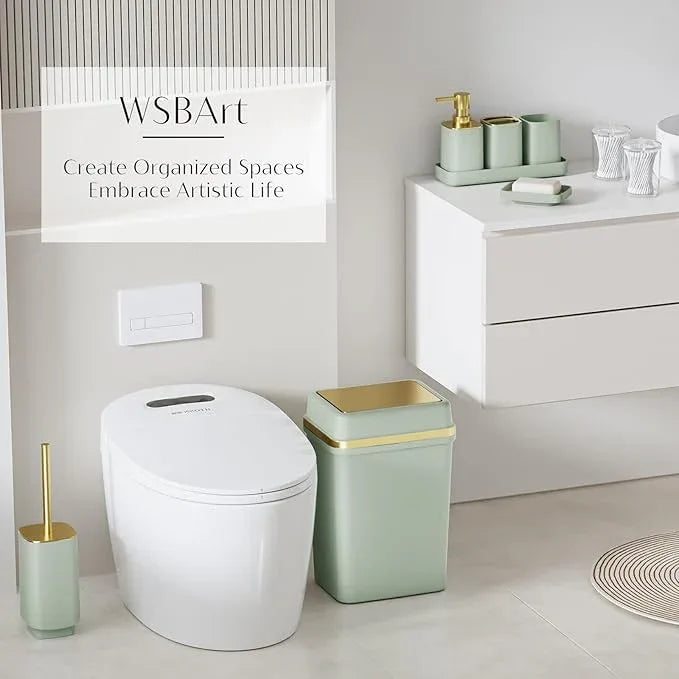 9PCS Bathroom Accessory Set, Green Bathroom Set with Large-Capacity 4 Gallon Trash Can, Bathroom Accessories Set Complete, Toothbrush Holder, Soap Dispenser, Toilet Brush, Bathroom Decor - ModernBath