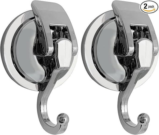 Heavy Duty Suction Cup Hooks for Shower, Bathroom Robe - Vacuum Glass Hooks, Reusable, No Hole Punched, for Garland Decoration (Silver, 2 Pack) - ModernBath