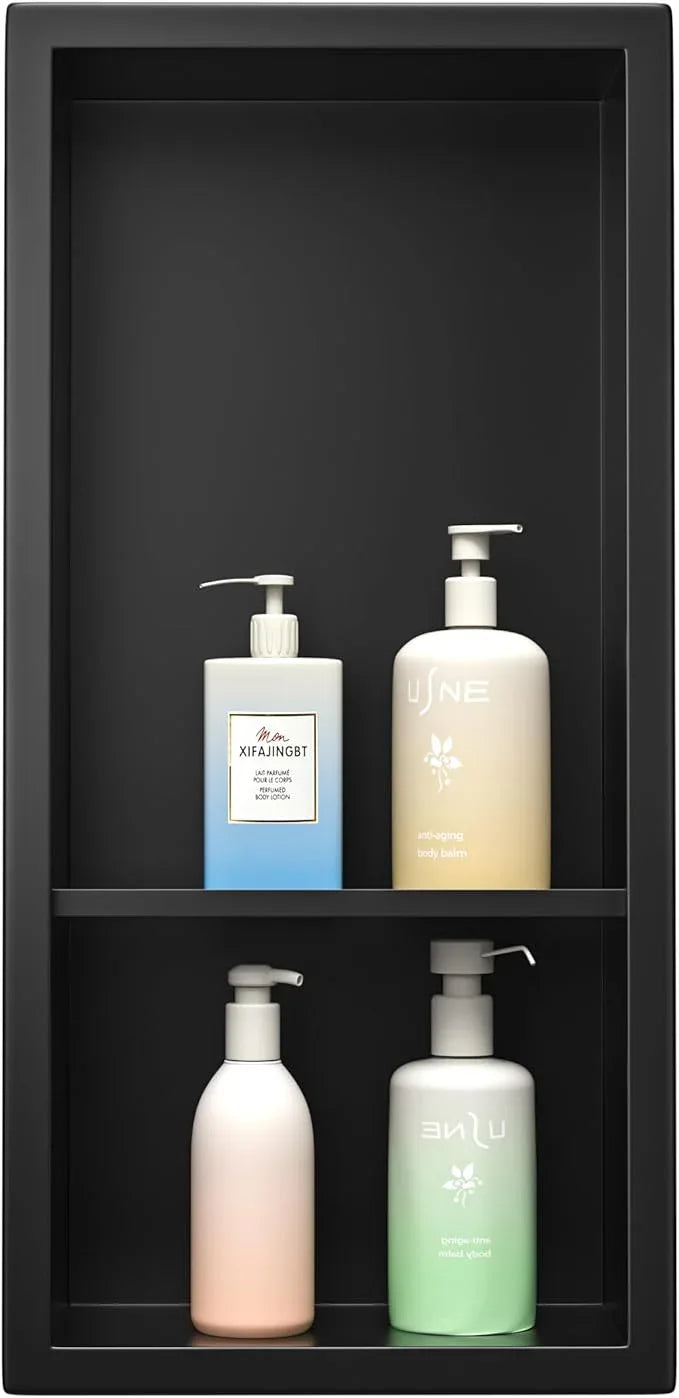Stainless Steel Shower Niche 8"×18" with Shelf Matte Black No Tiled Needed Niche Shower for Bathroom Wall Recessed Shower Shelf for Bathroom Storage - ModernBath