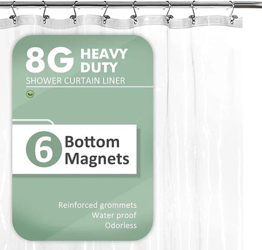 Barossa Design Shower Curtain Liner with 6 Magnets - Heavy Duty PEVA Plastic Shower Curtain for Bathroom, Waterproof Vinyl & See Through Bath Liner, Metal Grommets - Clear, 72x72 - ModernBath