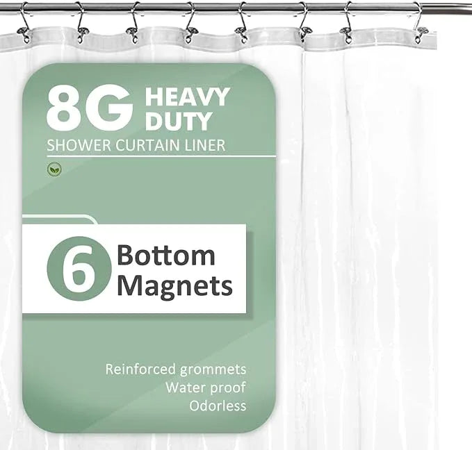 BAROSSA Design XLong Shower Curtain Liner with 96 inches Height - 6 Bottom Magnets, Waterproof PEVA, PVC Free, Metal Grommets, Clear, 72x96 - ModernBath