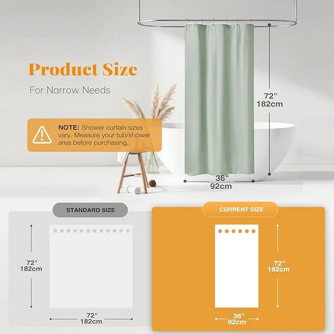 BTTN Fabric Shower Curtain, Linen Textured Heavy Duty Polyester Cloth Shower Curtain Set with Plastic Hooks, Sage Green, 36x72 - ModernBath