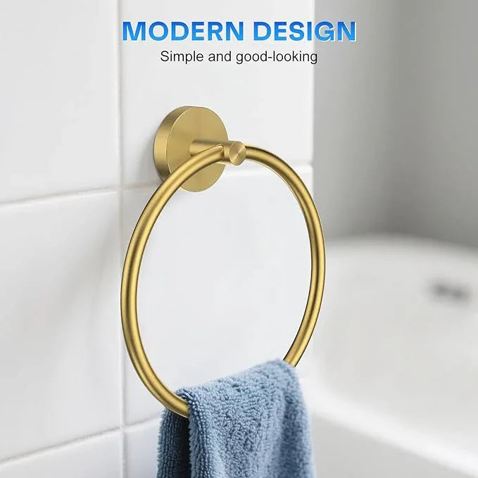 Hand Towel Holder Screw-in Gold Towel Ring for Bathroom Wall Stainless Steel Towel Hanger Round Towel Racks for Bathroom Decor and Accessories, 2 Packs - ModernBath