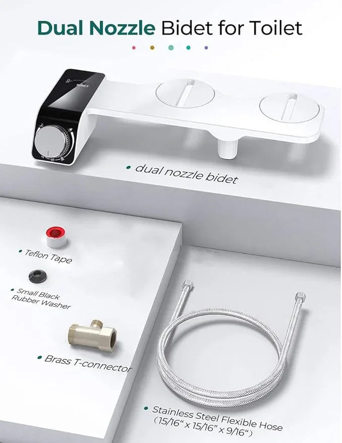 Self-Cleaning Non-Electric Dual Nozzle Bidet Attachment for Toilet Seat Jet Spray for Toilet Bathroom Bidet Toilet Sprayer, Adjustable Water Pressure, Rear and Feminine Wash - ModernBath