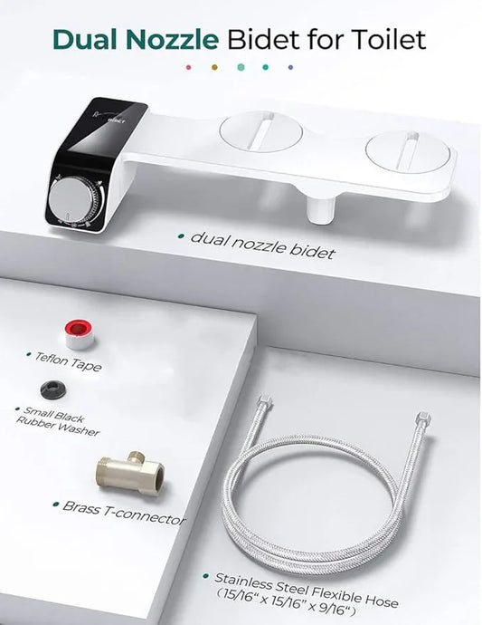 Self-Cleaning Non-Electric Dual Nozzle Bidet Attachment for Toilet Seat Jet Spray for Toilet Bathroom Bidet Toilet Sprayer, Adjustable Water Pressure, Rear and Feminine Wash - ModernBath