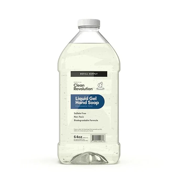 Clean Revolution Liquid Gel Hand Soap, Silky Rich Liquid, Quick Lather, Fast Rinsing (Fragrance Free) 64 Fl Oz - ModernBath