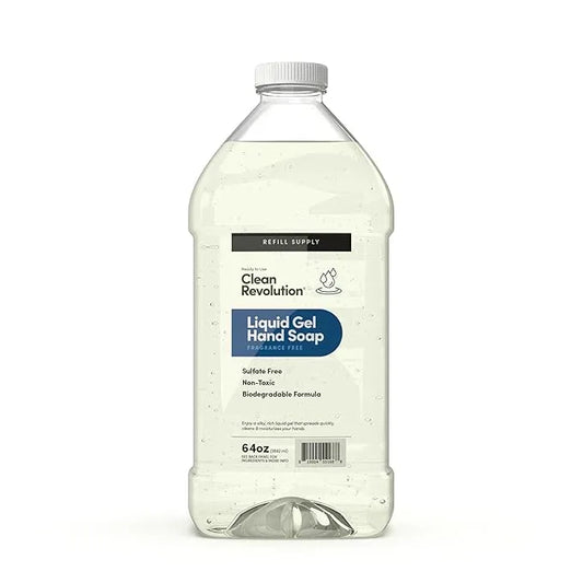 Clean Revolution Liquid Gel Hand Soap, Silky Rich Liquid, Quick Lather, Fast Rinsing (Fragrance Free) 64 Fl Oz - ModernBath