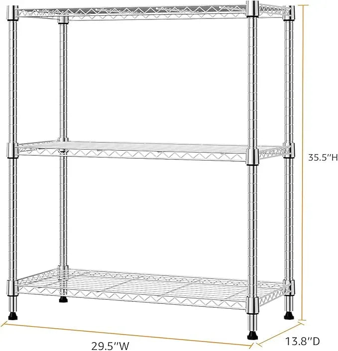 750 lbs 3 Tier Storage Rack Metal Wire Shelving Unit, Storage Standing Shelf Organizer for Laundry Bathroom Kitchen Pantry Closet Garage Basement Utility Room, Chrome 13.8" D x 29.5" W x 35.5" H - ModernBath