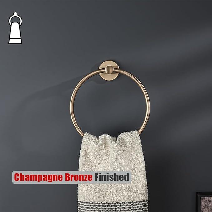 JQK Towel Ring Champagne Bronze, 304 Stainless Steel Hand Towel Holder for Bathroom Wall Mount, TR130-CB - ModernBath