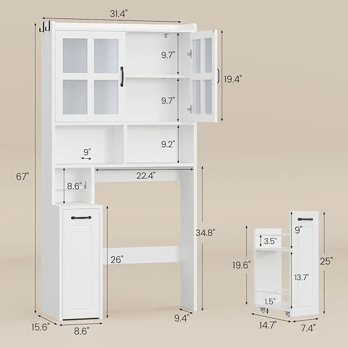 Over The Toilet Storage Cabinet with Pulley Small Bathroom Storage Cabinet, Space Saver W/Adjustable Shelf & Glass Doors for Bathroom, Restroom, Laundry (Frosted Mirror-Type B) - ModernBath