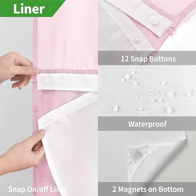 eachope No Hook Boho Farmhouse Shower Curtain with Snap-in Fabric Liner set-71Wx74H(72H),Pink Tufted Chevron Striped Hotel Grade Cloth Shower Curtains for Bathroom with Window,Water Repellent - ModernBath