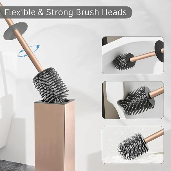 BGL Standing Toilet Brush and Holder Rose Gold Aluminium Toilet Bowl Cleaner Brush and Holder for Bathroom Storage and Organization, Square Design Sturdy and Space Saving - ModernBath