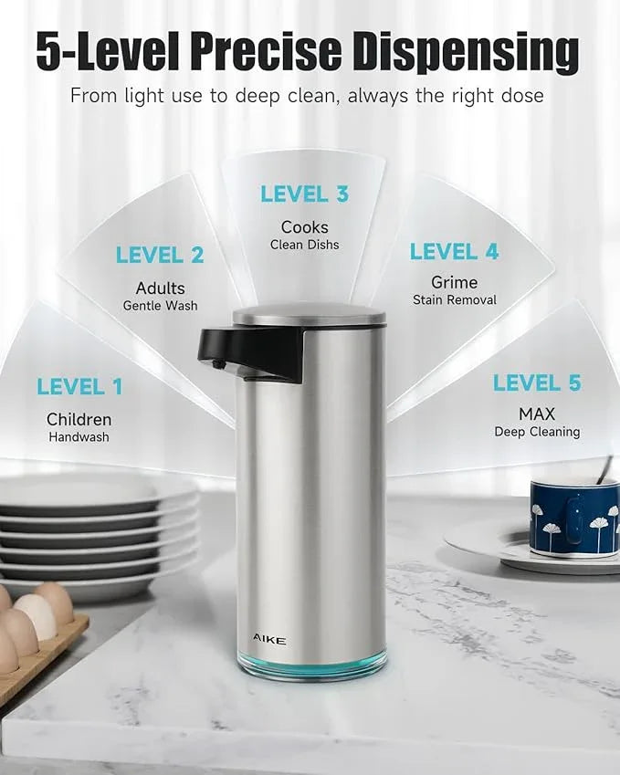 AIKE SensePro Automatic Soap Dispenser Type-C Rechargeable, Brushed Stainless Steel Finish 12.8 fl.oz. for Liquid Soap - ModernBath