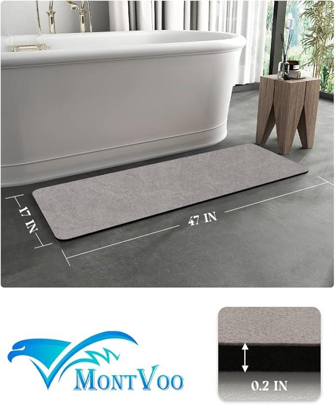 MontVoo -Bath Mat Rug-Rubber Backing Non Slip Quick Dry Absorbent Thin Bathroom Rugs Fit Under Door-Faux Suede Surface Bathroom Floor Mats-Shower Rug for in Front of Bathtub Shower Gray 24"x48" - ModernBath