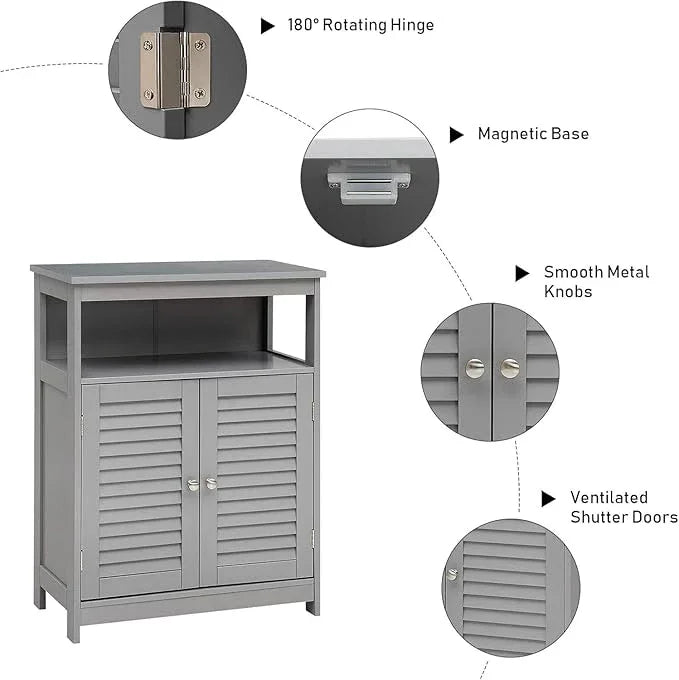 LDAILY Freestanding Organizer Cabinet with Double Shutter Doors, Adjustable Shelf, Wooden Floor Cabinet for Bathroom & Kitchen, Grey - ModernBath