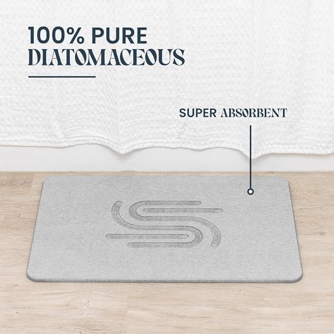 ANGORA BRANDS Stone Bath Mat 23.6" x 15.4" – Diatomaceous Earth Bath Mat, Non-Slip & Quick-Dry, Super Absorbent, Easy to Clean, Gray Minimalist Stone Bath Mats for Bathroom by Your Wright Stuff - ModernBath