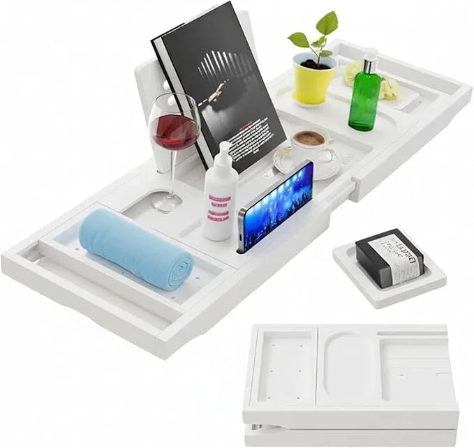 Bamboo Bathtub Caddy Tray Expandable & Foldable Bath Shelf with Book, Tablet & Wine Holder Adjustable Wooden Bath Tray for Relaxing Spa at Home – Fits Most Tub Sizes. - ModernBath