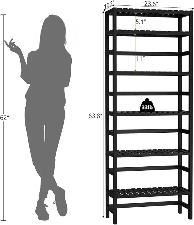 Homykic 6-Tier Bamboo Bookshelves and Bookcases, Adjustable 63.4”Tall Shallow Book Shelf Organizer Rack, Freestanding Storage Shelving Unit for Living Room, Kitchen, Bathroom, Office, Black - ModernBath