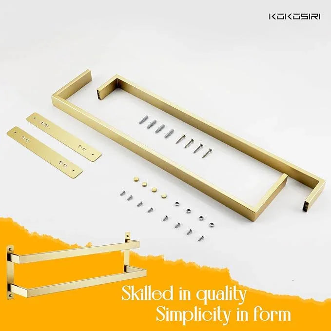 KOKOSIRI Bath Towel Bars 20-Inch Bathroom 2-Tiers Ladder Brushed Gold Towel Rails Towel Holders Wall Mounted Towels Shelves Rack Stainless Steel, B5008BG-L20 - ModernBath