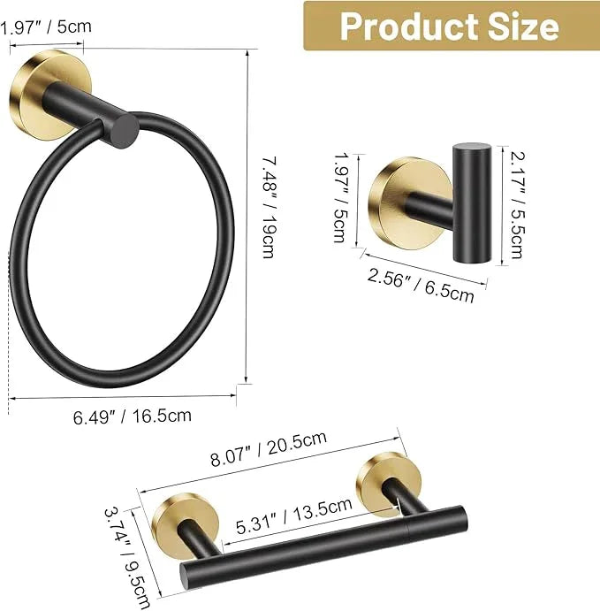 Black Gold Bathroom Hardware Set, 4-Piece Towel Holder Set Include Double Bases Toilet Paper Holder,Towel Ring and 2 Towel Hooks Stainless Steel Wall Mounted Bathroom Hardware Accessories Set - ModernBath