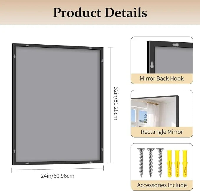 COFENY Black Bathroom Mirror for Wall, 24x32 Inch Rectangle Mirror with Metal Frame, Modern Vanity Mirrors for Bathroom Living Room, Entryway Hangs Horizontal or Vertical - ModernBath