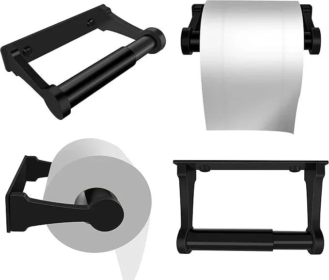 D&Joy Bathroom Toilet Paper Holder, Matte Black Wall Mount Toilet Paper Roll Holder with Spring Loaded Roller, Aluminum Self-Adhesive Toilet Tissue Holder 5-inch TP Holder for Bathroom Kitchen - ModernBath