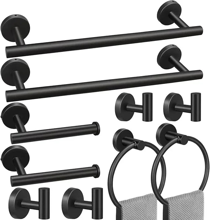 10sets Towel bar Sets, Includes 2Pcs 23.6 inch Towel bar,2Pcs Towel Hook,2Pcs Towel Ring,2Pcs Toilet Paper Holder-Matte Black - ModernBath