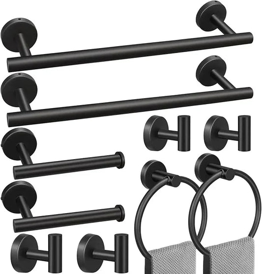 10sets Towel bar Sets, Includes 2Pcs 23.6 inch Towel bar,2Pcs Towel Hook,2Pcs Towel Ring,2Pcs Toilet Paper Holder-Matte Black - ModernBath