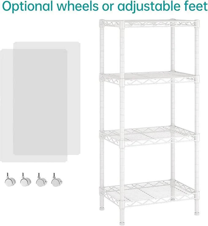SINGAYE 4 Small Shelves Storage Shelf Wire Shelving Unit Metal Shelf Adjustable Organizers Storage Shelving with Wheels for Bathroom Laundry Room Kitchen Pantry11.5”D x 17.3”W x 44.5”H White - ModernBath
