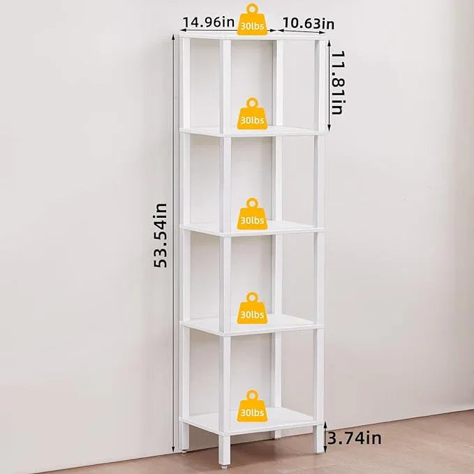 54in Tall Bookshelf 5-Tier Small Narrow Bookcase, Skinny Book Shelf for Small Space, Farmhouse Slim Shelf with Storage, Wood Freestanding Display Thin Bookshelves for Living Room, Office, White - ModernBath