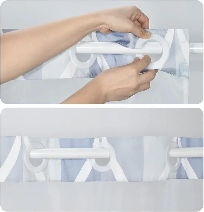 Yiatn Light Blue Hook Free Shower Curtain with Snap in Liner - Hotel Style with See Through Mesh Top Window, Modern Geometric Waterdrop Design,Waterproof and Washable,- 71x74 INCH - ModernBath
