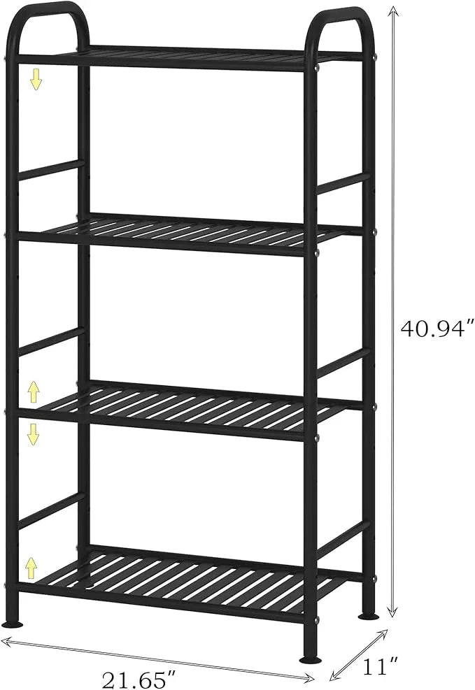 JSB 4-Tier Adjustable Shelving Unit, Heavy Duty Storage Rack Organizer Metal Corner Shelf for Kitchen Living Room Laundry Pantry Bathroom (Black, 4 Tier)… - ModernBath