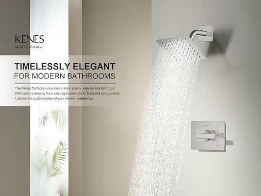 KENES Brushed Nickel 6-Inch Shower Head and Handle Set, Square Shower Faucet Set Bathroom Rainfall Shower System Wall Mount, KE-6025B (Shower Valve Included) - ModernBath
