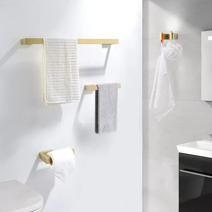 Gold Towel Bar Set 4 Pieces Bathroom Hardware Set Wall Mounted Stainless Steel,Towel Bar+Towel Holder+Towel Hook+Toilet Paper Holder,23.6 inch - ModernBath