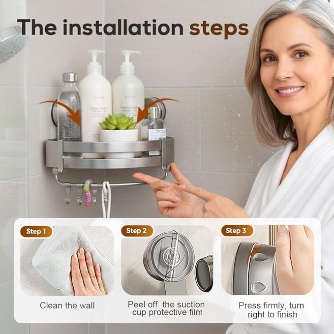 Suction Cup Shower Caddy, Shower Suction Shelf, Assembles without tools, Corner Shower Caddy for Shower Gel Shampoo Storage, Rustproof Stainless shower Organizer Corner for Bathroom (2PCS) - ModernBath