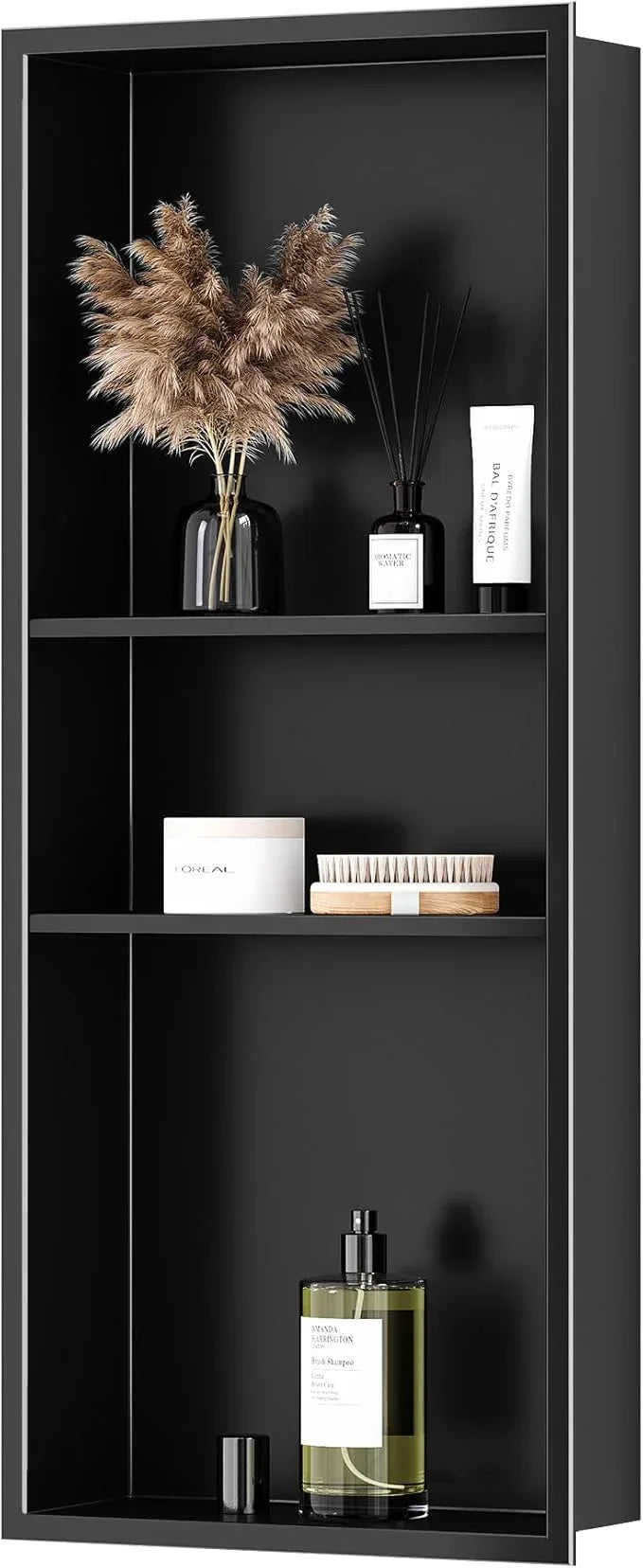 Qeke Stainless Steel Shower Niche 12" X 30", No Tile Needed Wall Niche Three-Tiers, Recessed Shower Shelf for Bathroom Storage, Matte Black - ModernBath