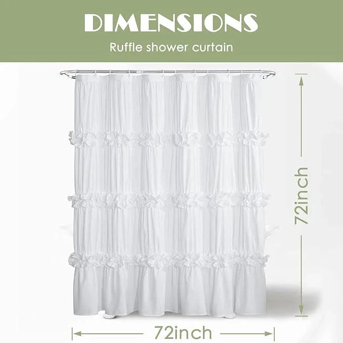 Homechoice Decor Victorian Ruffle Shower Curtain, Ruched Microfiber Vintage Handcrafted Bow Tie Bath Curtain for Master Bathroom, with 12 Buttonholes, 72" W x 72" H, White (LQ-10) - ModernBath