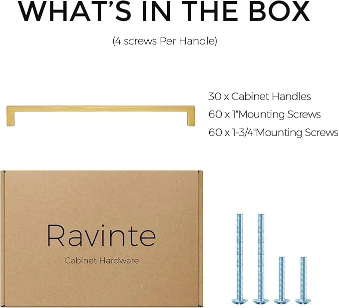Ravinte 30 Pack 10 Inch Solid Square Cabinet Pulls - Brushed Brass Handles for Kitchen Cabinets & Drawers - ModernBath