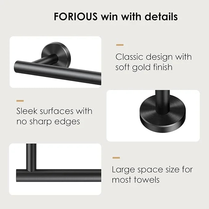 FORIOUS Towel Bar Wall Mounted, Stainless Steel Towel Racks for Bathroom, Includes Wall Mounting Hardware (Matte Black, 23 Inch) - ModernBath