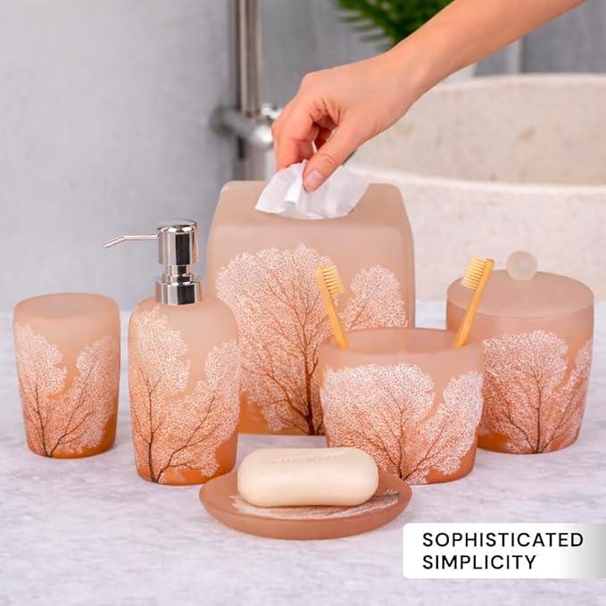 Decozen Bathroom Accessories Set 6Pcs – Soap Dispenser, Toothbrush Holder, Tumbler, Soap Dish & Cotton Swab Jar – Modern Bathroom Decor, Bath Set for Christmas Decor, Carruthers - ModernBath