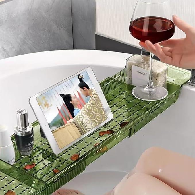 Ollimy Bathtub Caddy Tray, Adjustable Bath Tray for Tub, Bath Accessories, Tub Caddy for Bathroom Luxury Spa, Expandable Size Bath Tub Organizer with Anti-Slip mat, Fits Most Tubs - ModernBath