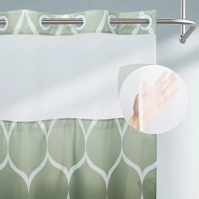 Yiatn No Hook Ombre Sage Green Shower Curtain with Snap in Fabric Liner Set - Hotel Style with See Through Mesh Top Window, 71x74 INCH - ModernBath