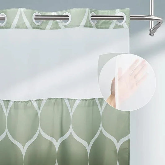 Yiatn No Hook Ombre Sage Green Shower Curtain with Snap in Fabric Liner Set - Hotel Style with See Through Mesh Top Window, 71x74 INCH - ModernBath