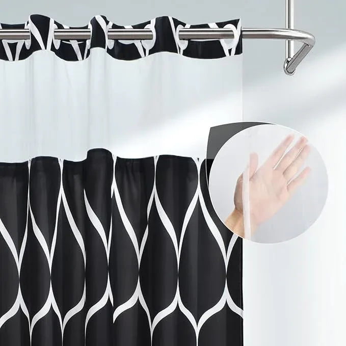 Yiatn No Hook Black Shower Curtain with Snap in Fabric Liner Set - Hotel Style with See Through Mesh Top Window - 71x74 INCH - ModernBath