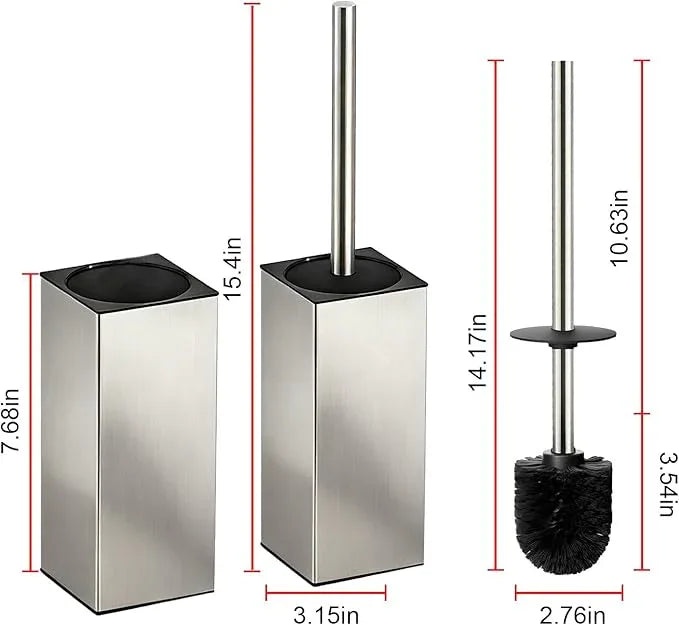 Toilet Brush and Holder Set, NEWRAIN Stainless Steel Toilet Brush with Long Brush Handle, Brushed Nickel Toilet Scrubber and Covered Holder, Square Design Sturdy and Space Saving, Covered Brush - ModernBath