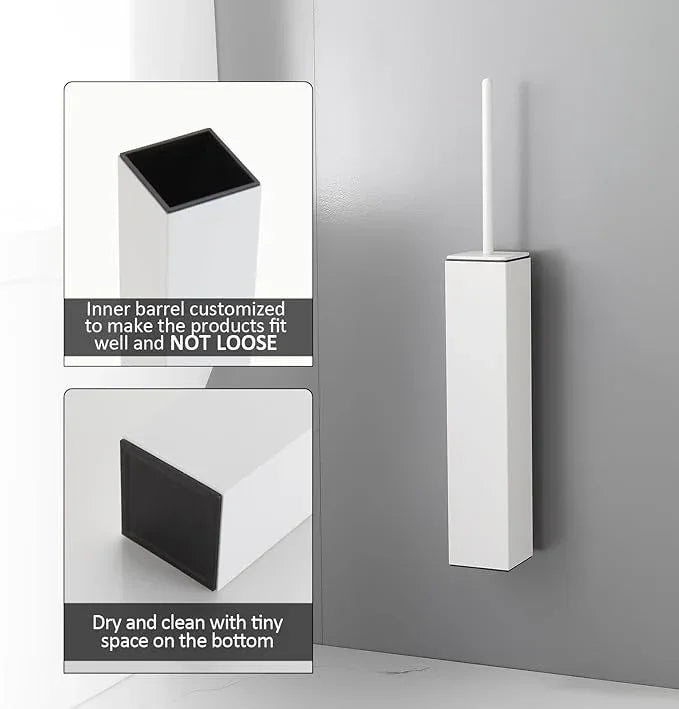 BGL Toilet Brush and Holder Set White Wall Mounted for Bathroom Square Design - ModernBath