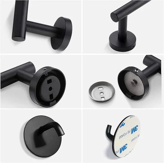 8 Pieces Bathroom Towel Rack Set, Includes 2PCS 23.6 inch Towel bar, 2PCS Towel Hook, 2 PCS Towel Ring, 2PCS Toilet Paper Holder-Matte Black Bathroom Accessories Sets - ModernBath