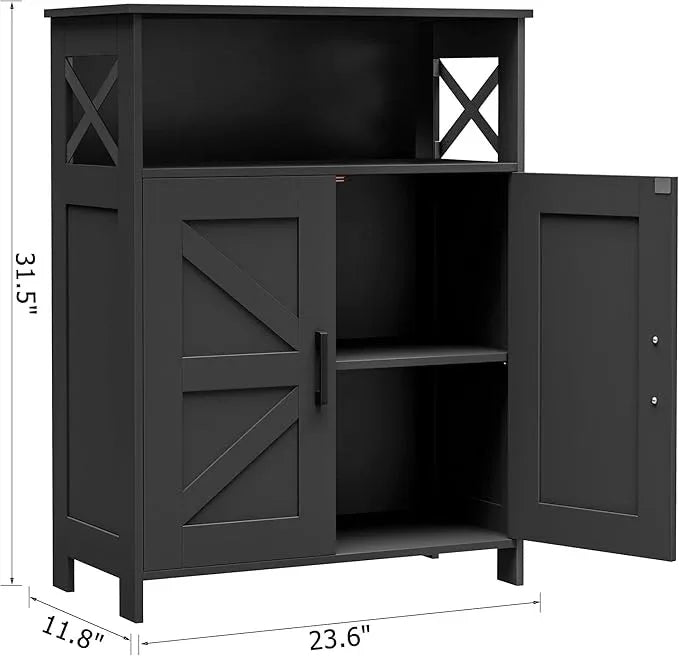 Homhedy Farmhouse Bathroom Storage Cabinet with 2 Doors, Toilet Paper Cabinet with Adjustable Shelves, Small Bathroom Cabinet for Kitchen/Laundry/Living Room, 11.8 x 23.6 x 31.5 Inches, Black - ModernBath