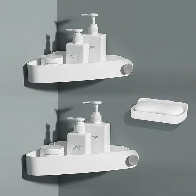 Sotfamily Shower Caddy Corner, Adhesive Corner Shower Shelves for Bathroom Organizers and Storage, Rust Free Plastic Rack for Bathroom Accessories & Decor, 2 Pack + Soap Dish, White - ModernBath