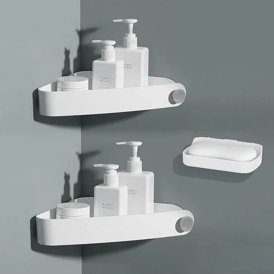 Sotfamily Shower Caddy Corner, Adhesive Corner Shower Shelves for Bathroom Organizers and Storage, Rust Free Plastic Rack for Bathroom Accessories & Decor, 2 Pack + Soap Dish, White - ModernBath